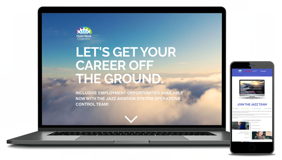 Mock-up showing the Jazz landing page on a lap top and mobile device.