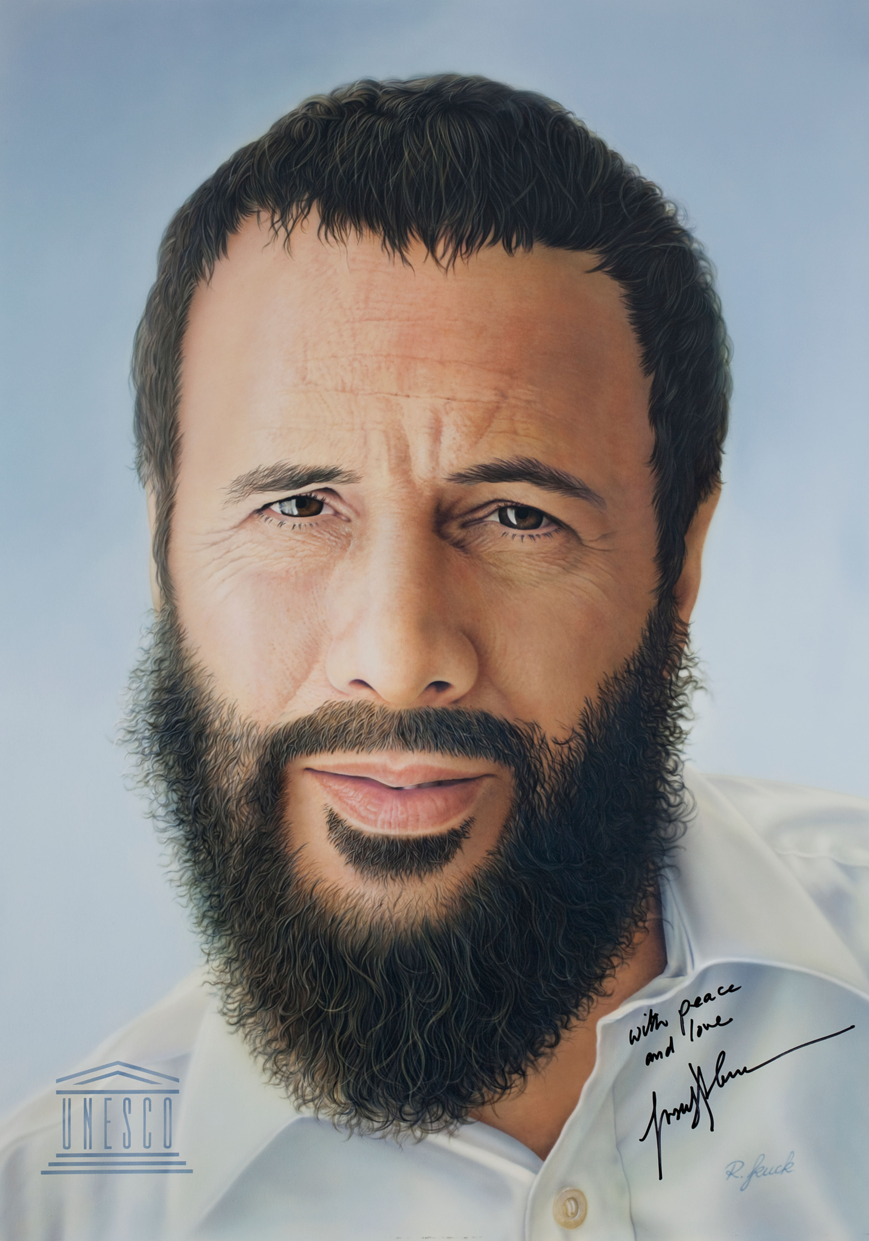 Yusuf Islam (Cat Stevens) – Signiertes Originalporträt Acryl, 70 × 100 cm