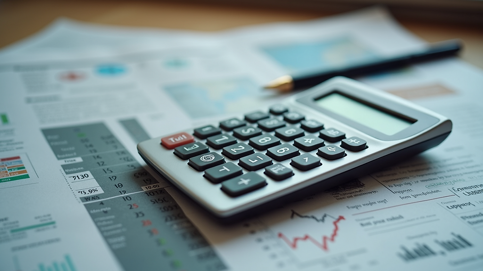 High angle view of a calculator on a financial newspaper