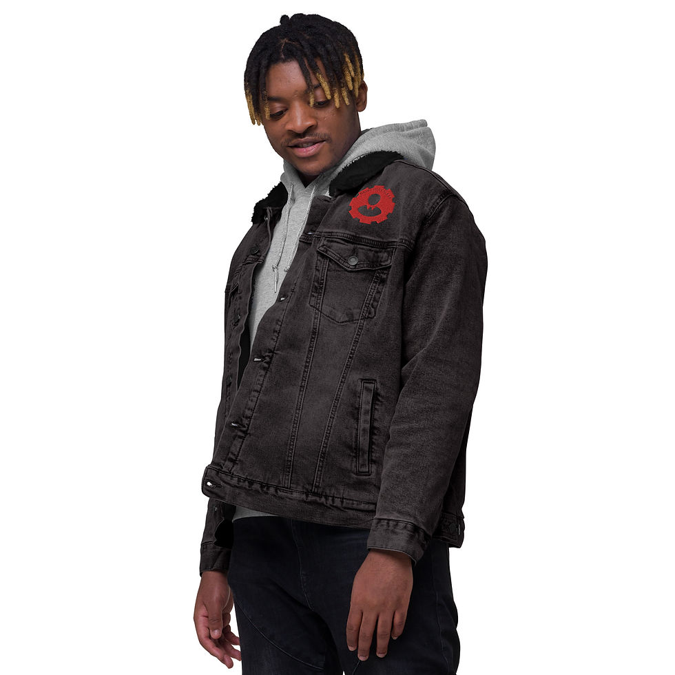 Thumbnail: Unisex denim "Grind Don't Sleep" sherpa jacket