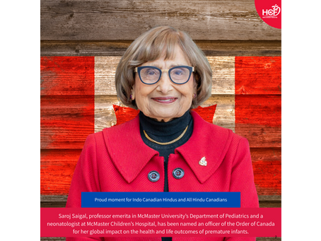 HCF extends congratulations to all the recipients of the ORDER OF CANADA award, including Saroj Saigal, for receiving the highest civilian honor, the Order of Canada 2025."