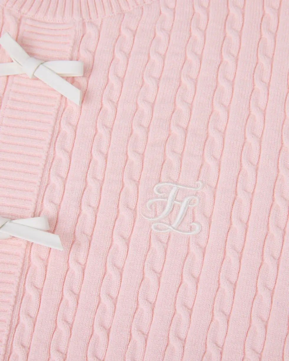 Thumbnail: Fair Liar Ribbon Cropped Short Sleeve Knit - Pink