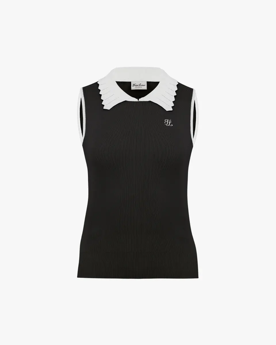 Thumbnail: Lace Collar Sleeveless Knit