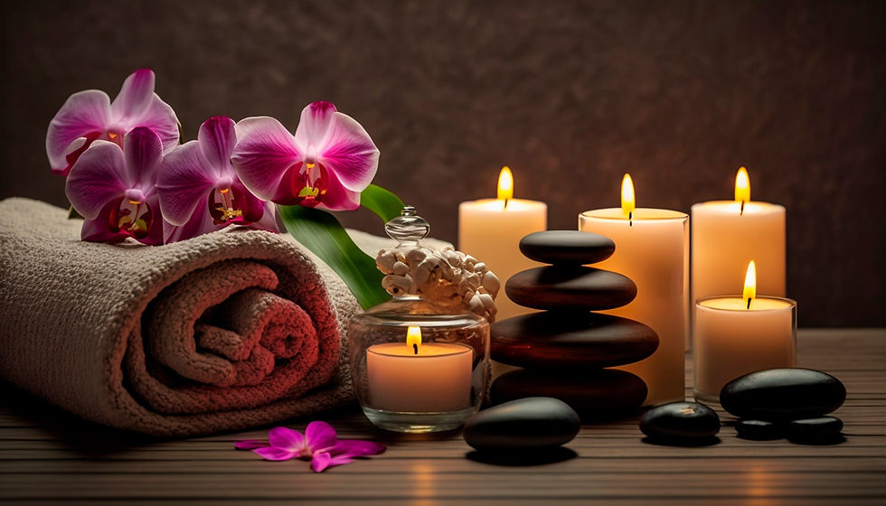 conjunto-spa-cuidado-piel-decoracion-velas-toallas-botella-aceite-hojas-verdes-flores-ia-g