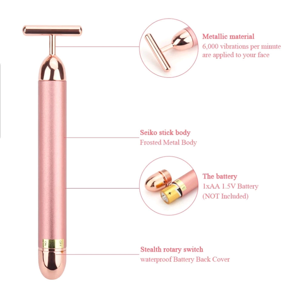 תמונה ממוזערת: סט T Shape רוטט לפיסול ומיצוק העור +  אבן רוז קוורץ לעיסוי עור הפנים והורדת נפיח