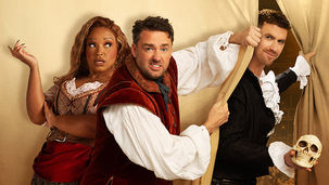 Marisha Wallace joins Jason Manford (centre) and Richard Fleeshman to sing along with Shakespeare...