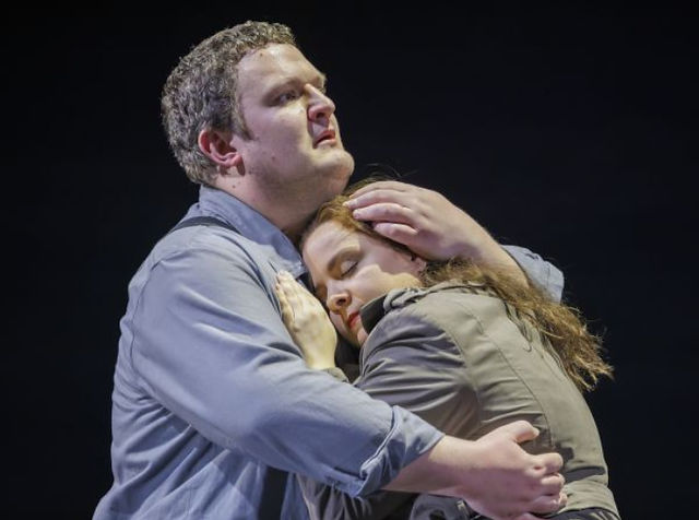 John Findon as Peter Grimes and Philippa Boyle as Ellen Orford in Opera North's production of Peter Grimes