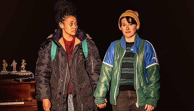 (L to R) Natasha Cottriall (Joan) and Alice Audrey O’Hanlon ("Medium" Alison) in Fun Home at the Royal Exchange