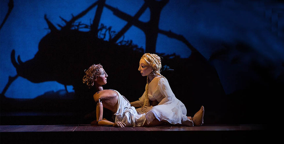 Scene from the puppet version of dramatised Shakespeare poem Venus and Adonis
