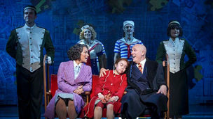     l-r Tanisha Mae Brown as Grace, Victoria Alsina as Annie and Alex Bourne as Warbucks in Annie. All pics: Paul Coltas. 