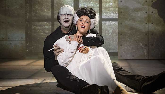 Keep your mouth shut! The Monster (Pete Gallagher) and Elizabeth (Rhiannon Chesterman) get it on in Mel Brooks' Young Frankenstein