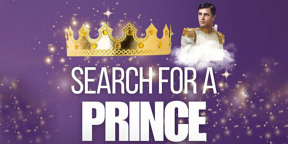Poster for Epstein Theatre's "search for a prince" for Cinderlella this Christmas