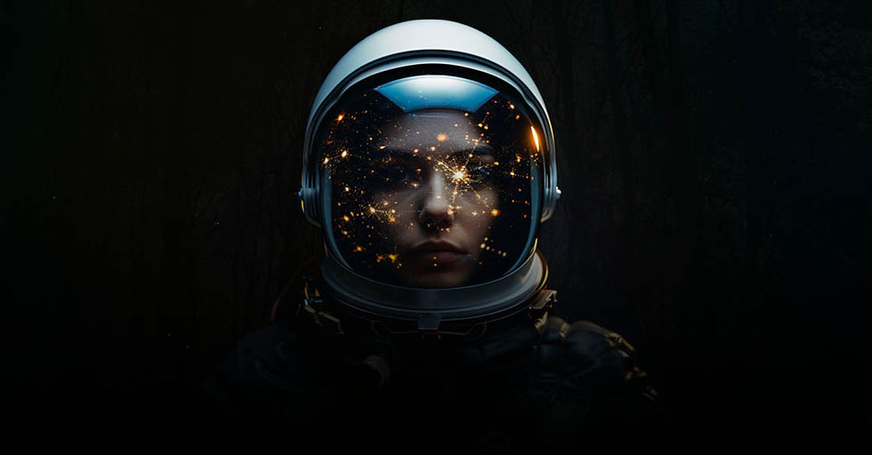 Banner for the Skyglow project, an astronaut with the stars reflected on the helmet