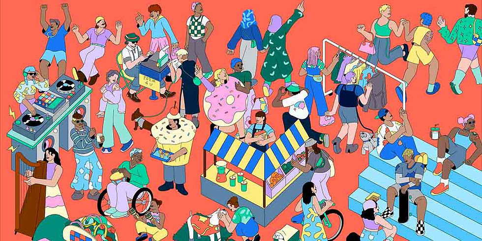 An illustration by Jiaqi Wang for The Welcome, Aviva Studios' introductory, community-led shows