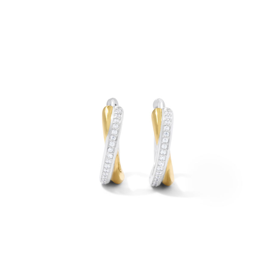 Hoop Gold & Silver Crossover Earrings with Zircon in a stone surface