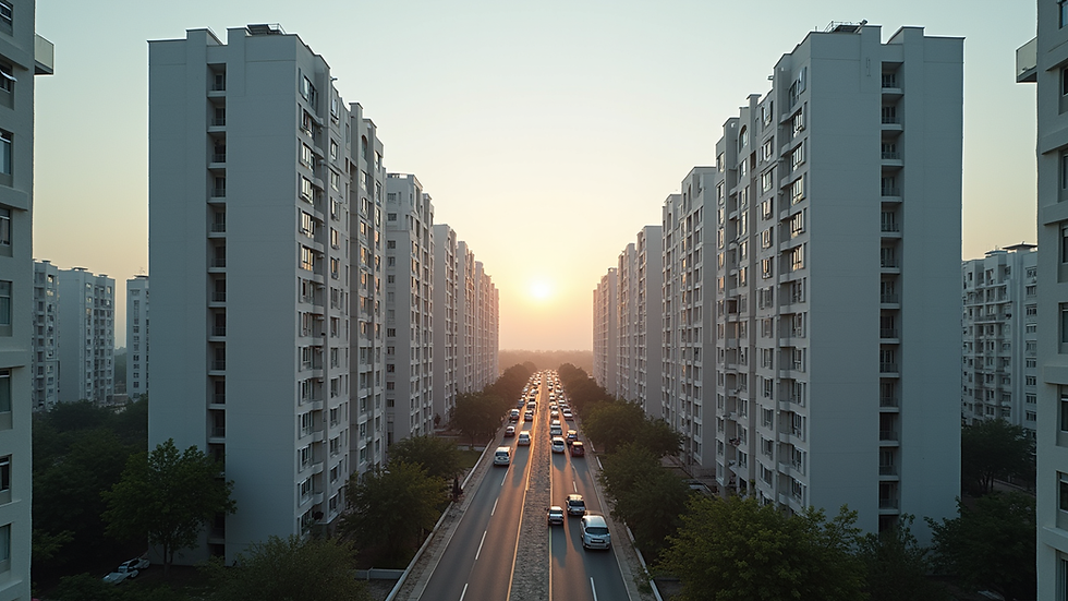 Wide angle view of modern residential buildings in Noida