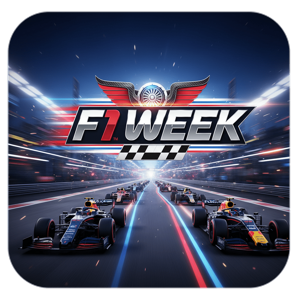 F1 Week illustration with racing cars on a floodlit track