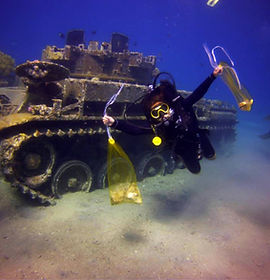 a tank with a scuba diver