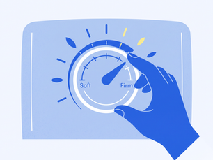 Flat illustration of a hand adjusting a round pressure dial in blue and yellow tones.