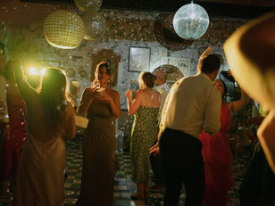 Wedding dancefloor with guests and lighting
