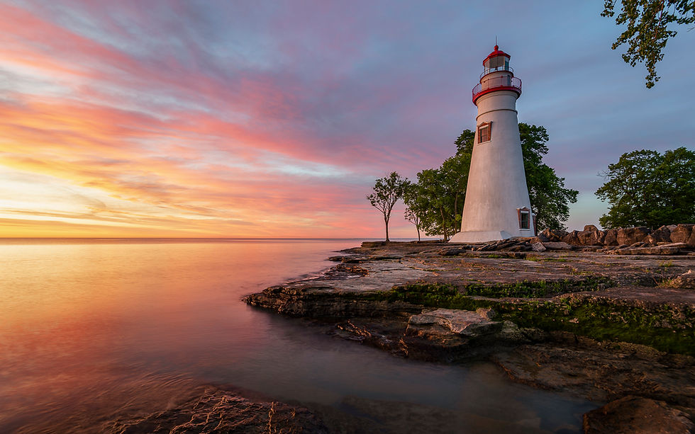 The Marblehead Lighthouse on Lake Erie at dawn, fine art landscape photography print and wall art.