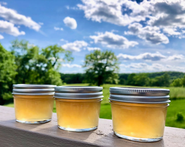 Sunny Dandelion Jelly in three jars