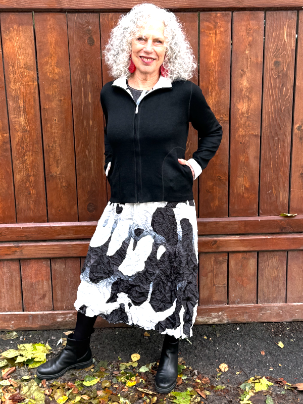 Alquema Dress with Lysse Reversible Cashmere Zip Cardi