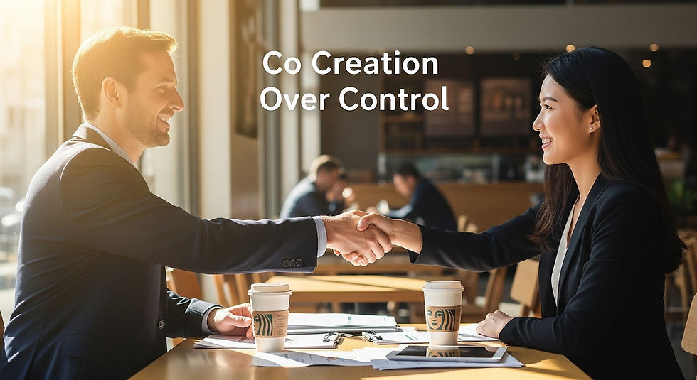 A businesswoman and businessman shaking hands across a table with coffee cups in front of them, symbolizing Starbucks and Boyu Capital’s strategic collaboration in China.