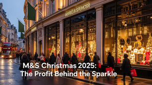 Shoppers outside a brightly lit Marks & Spencer store during Christmas 2025, symbolizing rising sales and festive retail activity.