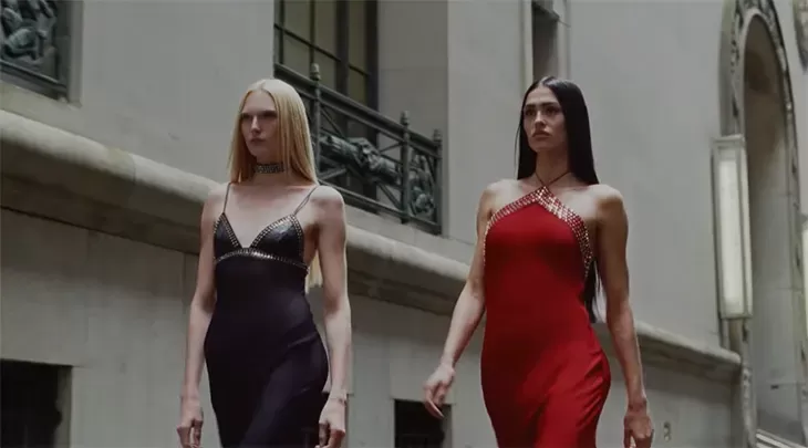 Studio portrait from the Zara × Ludovic de Saint Sernin collaboration campaign showing model in minimalist silhouette.