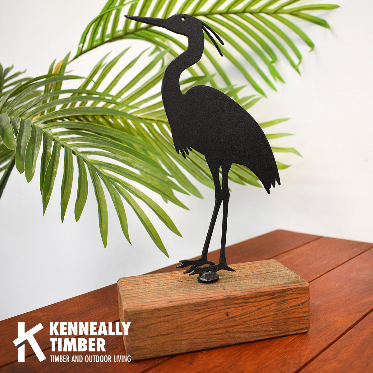 Heron on Wooden Block – Black