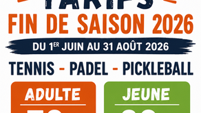 Tarifs fin de saison du 1er juin au 31 août 2026