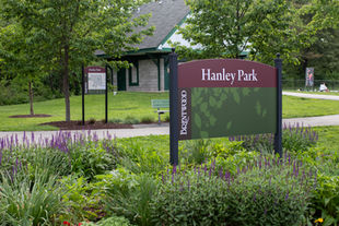 Sand volleyball and basketball courts at Hanley Park in Brentwood, MO
