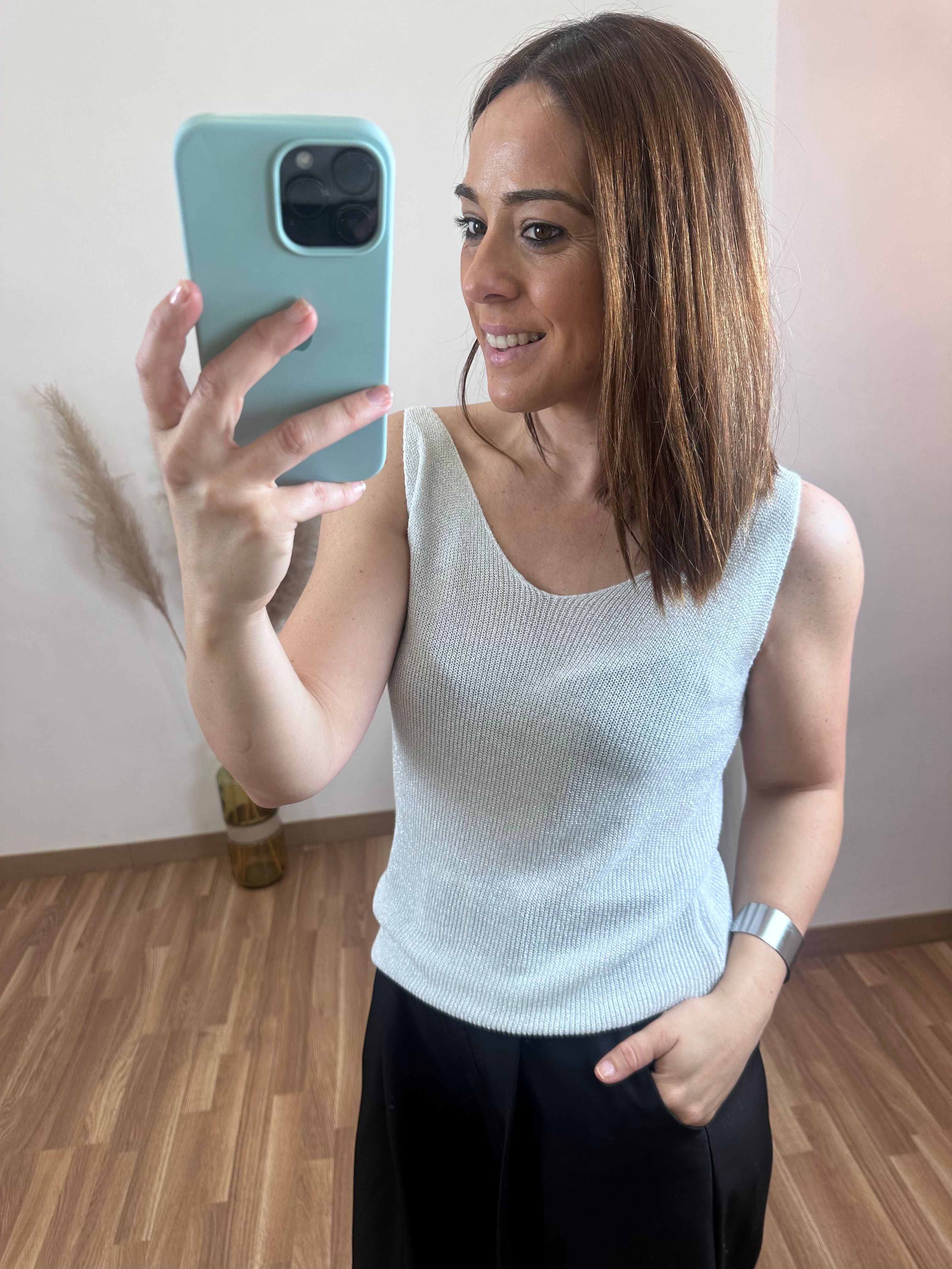 Camiseta brillo gris plata