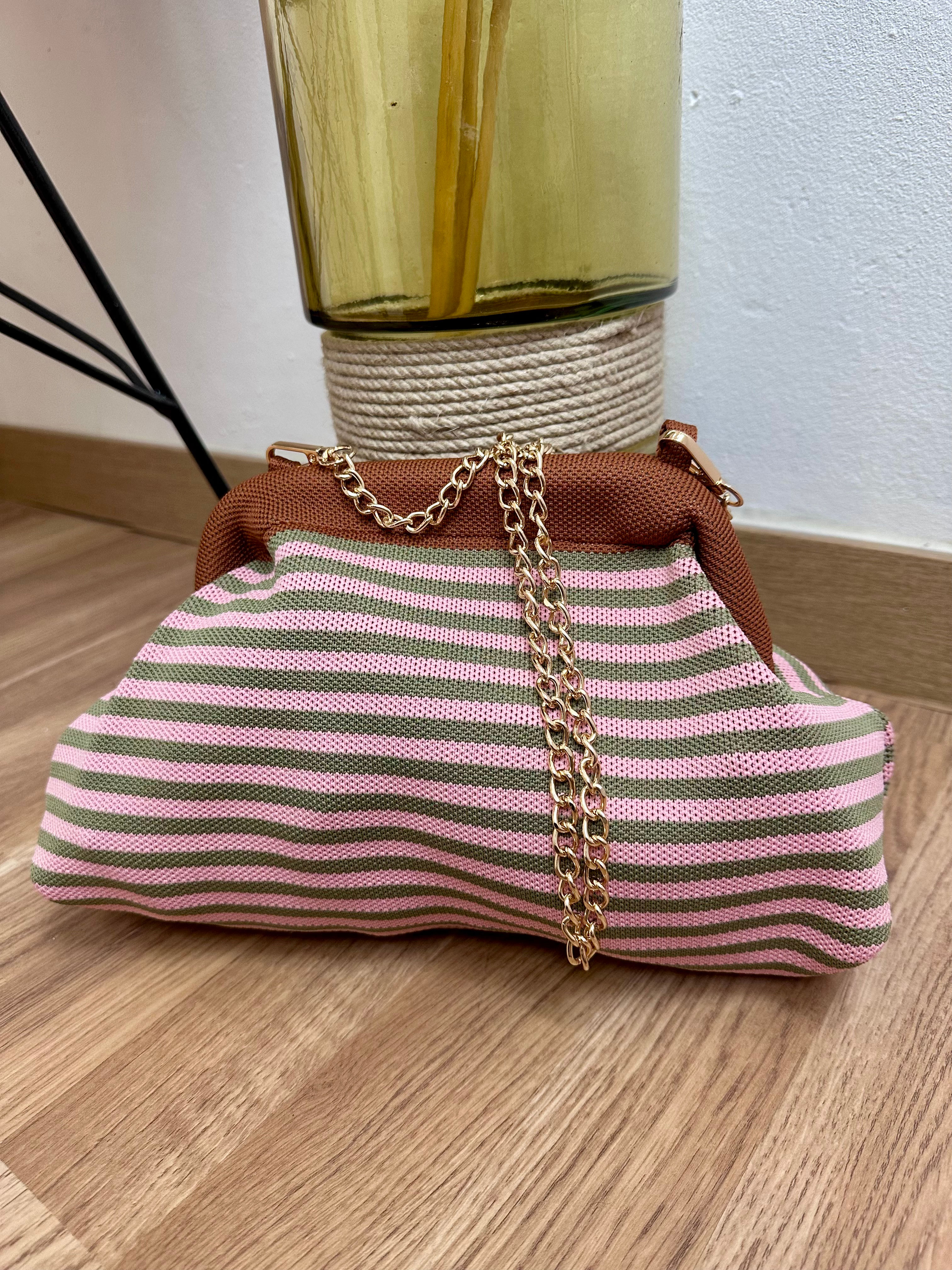 Bolso rayas marrón y rosa
