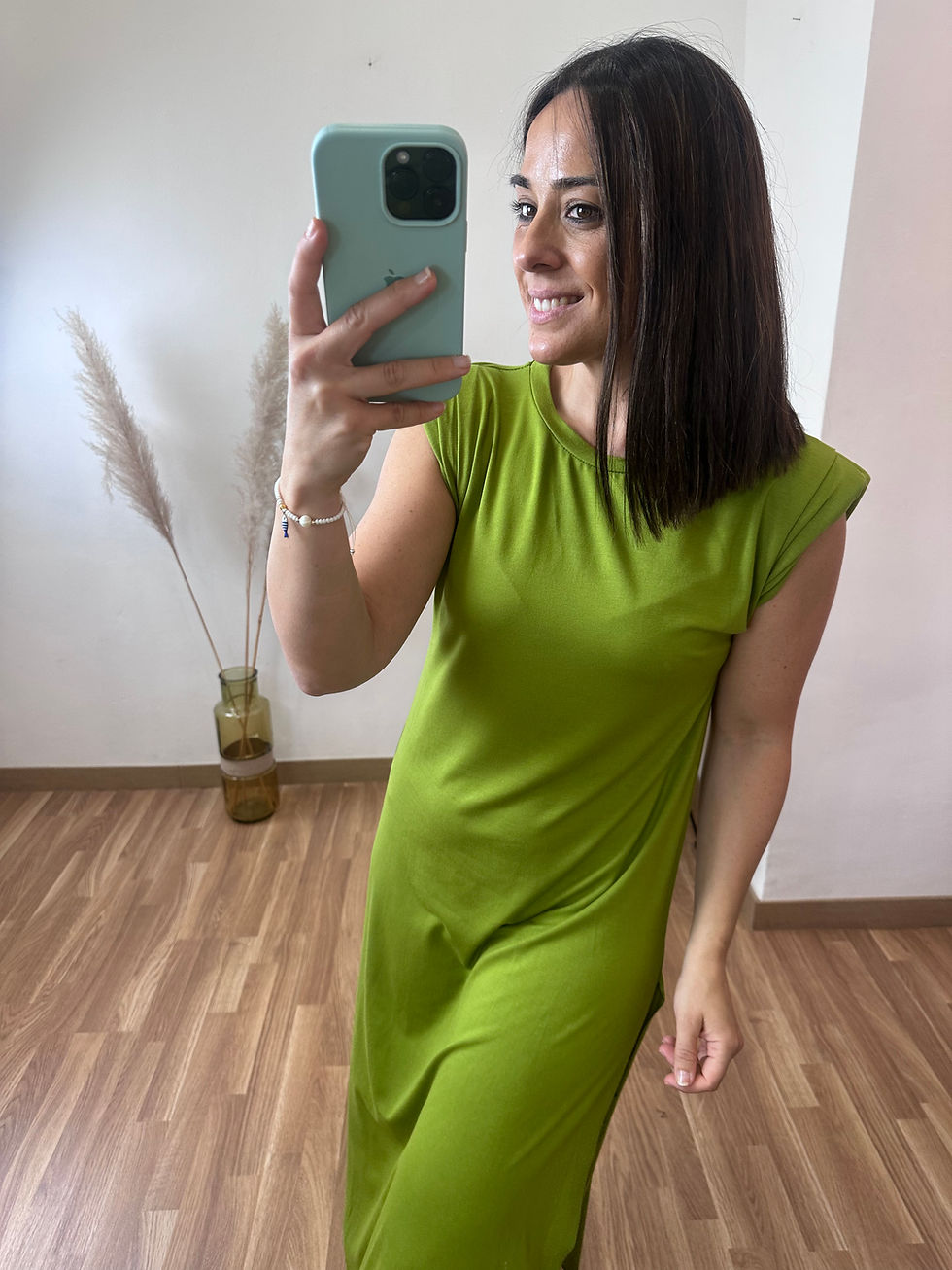 Miniatura: Vestido hombreras pistacho