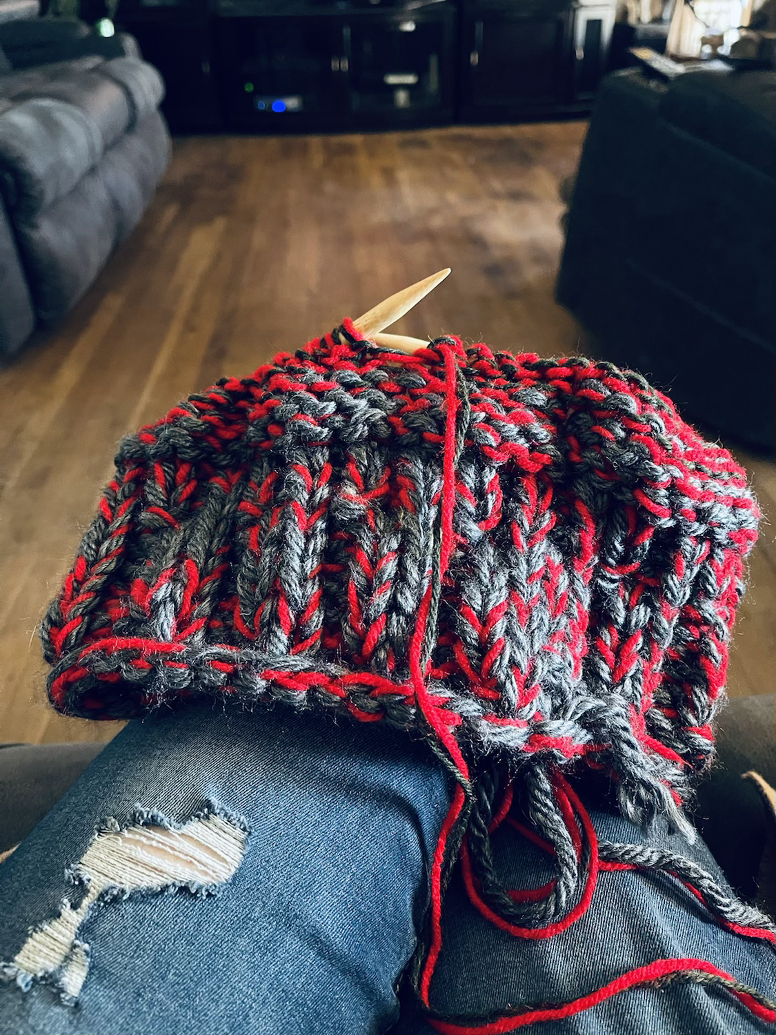 Red & Gray messybun hat