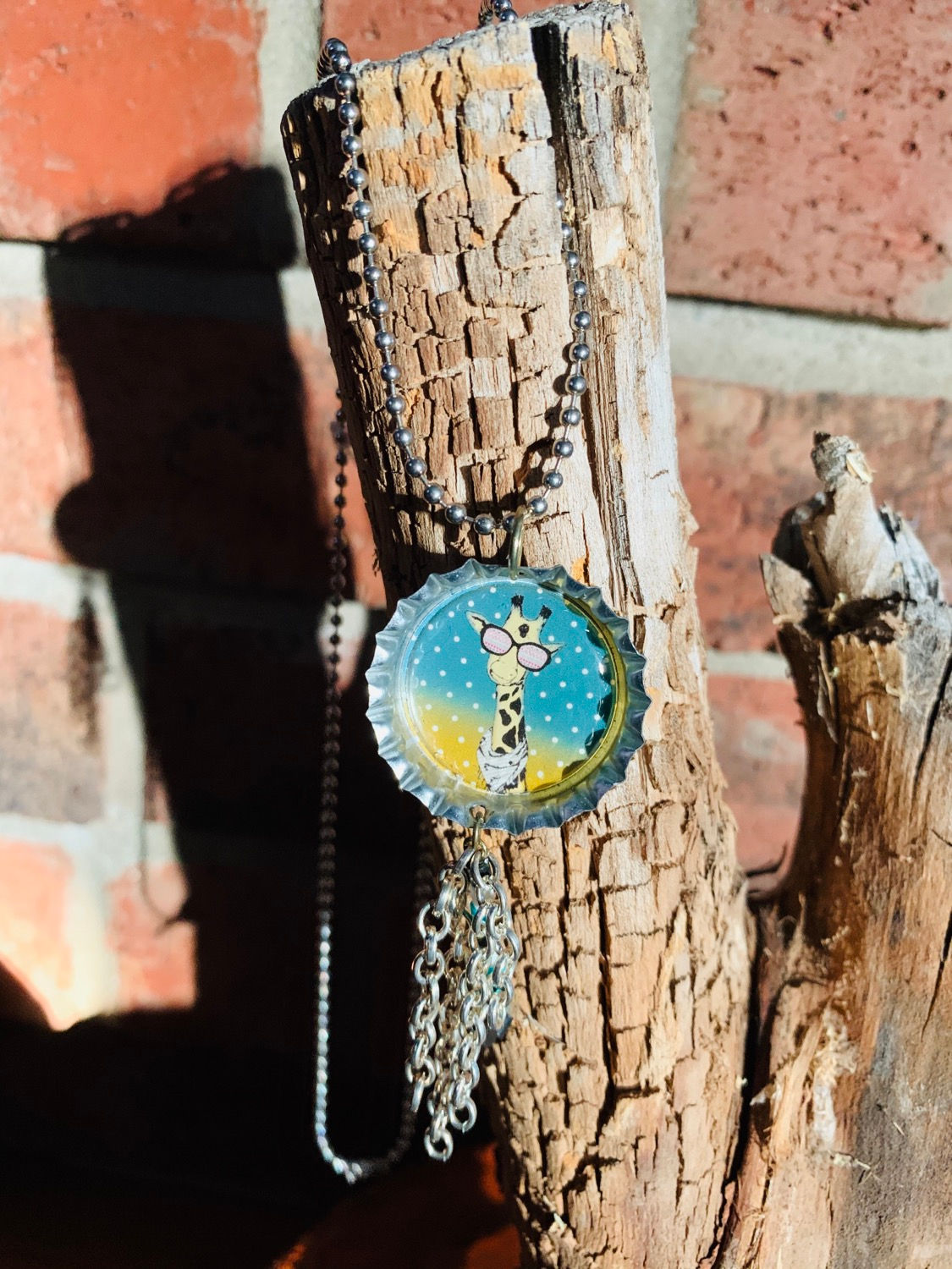 Giraffe bottle cap necklace