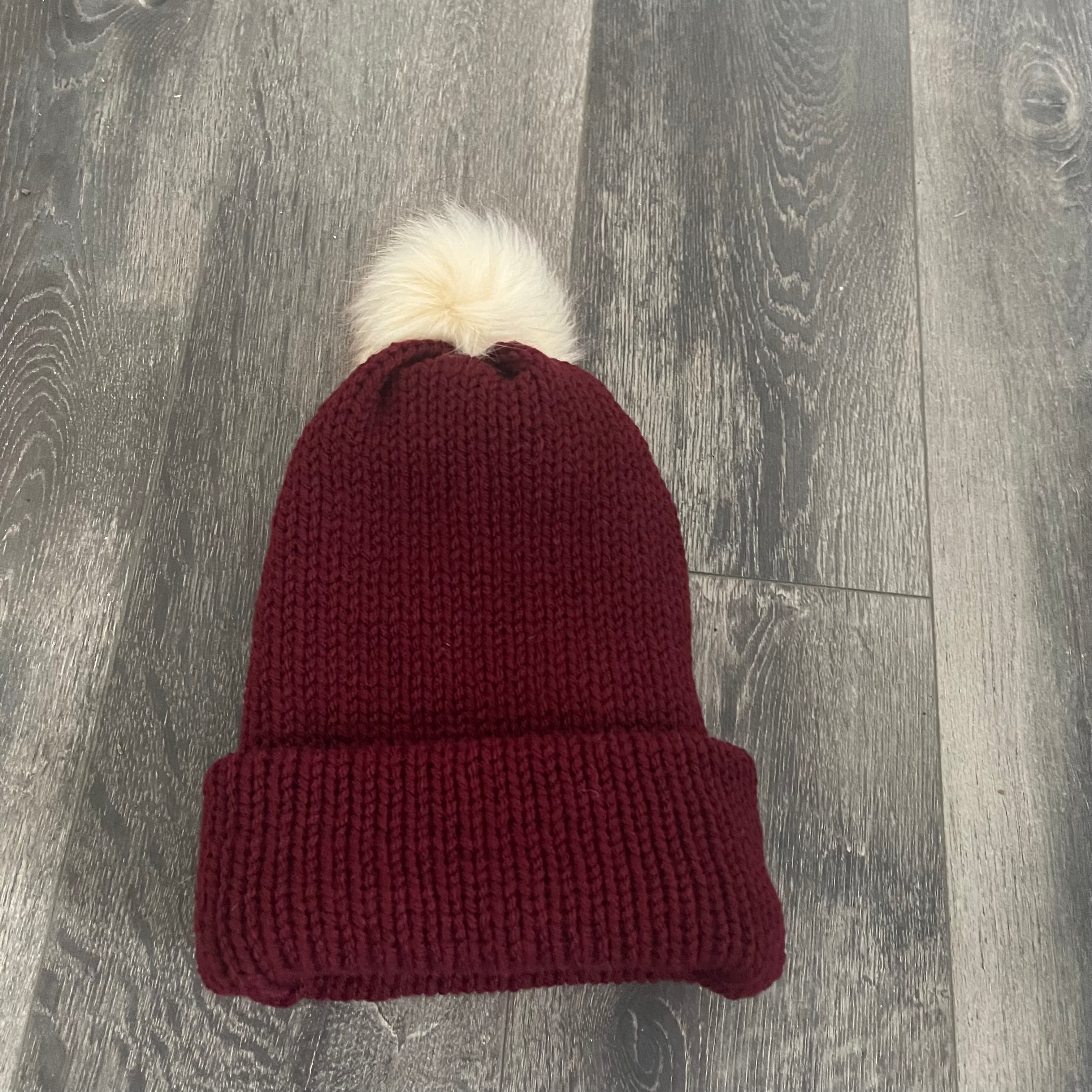 Maroon Knit Pom Pom  Hat 
