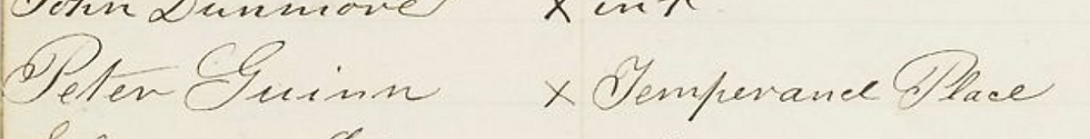Peter Guinn on Temperance Place from the 1847 PAS Census, Courtesy Friends Historical Library, Swarthmore College