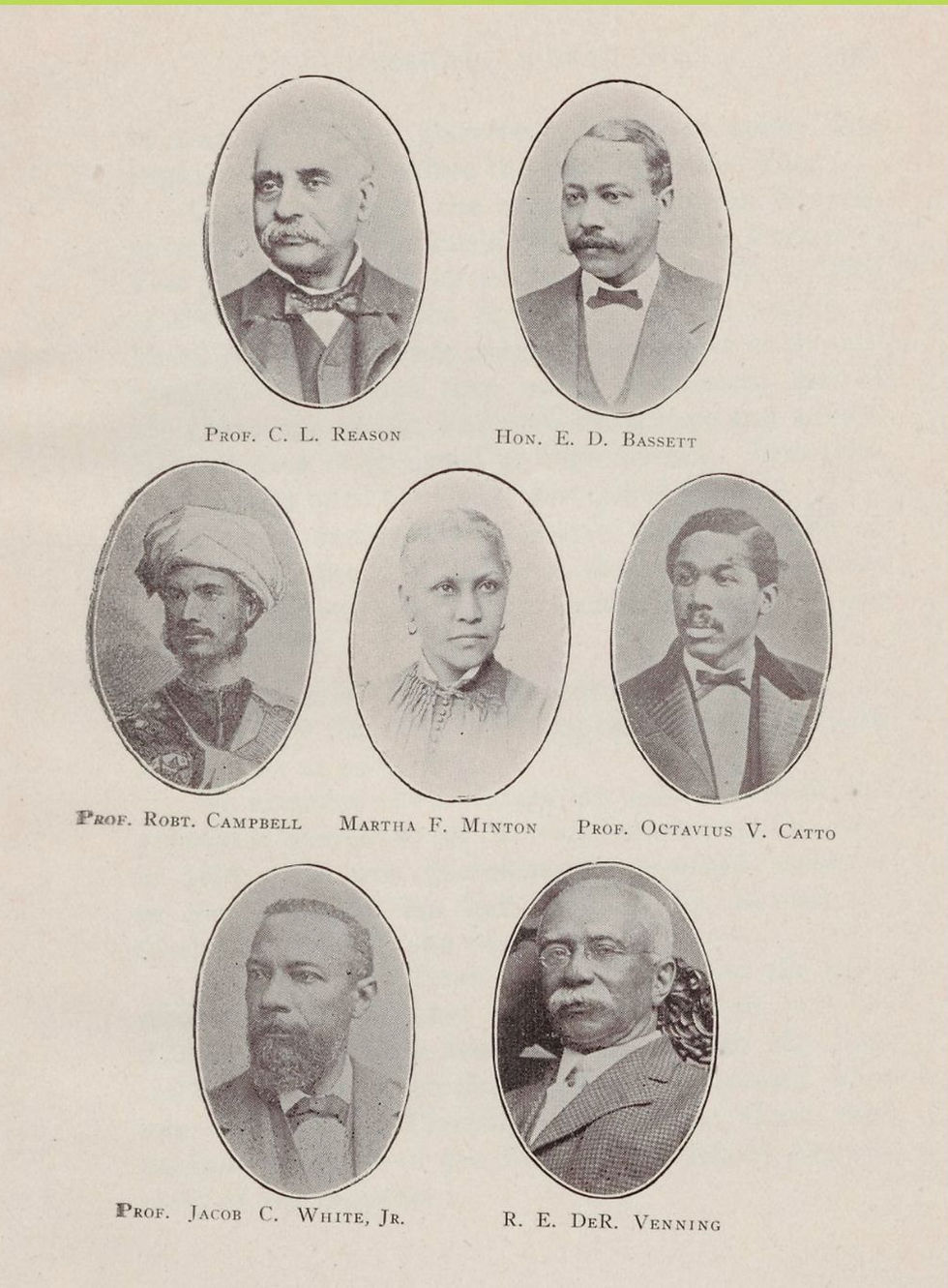 Faculty of the Institute for Colored Youth, 1860s.  From Fanny Coppin's Reminscences of School Life. 