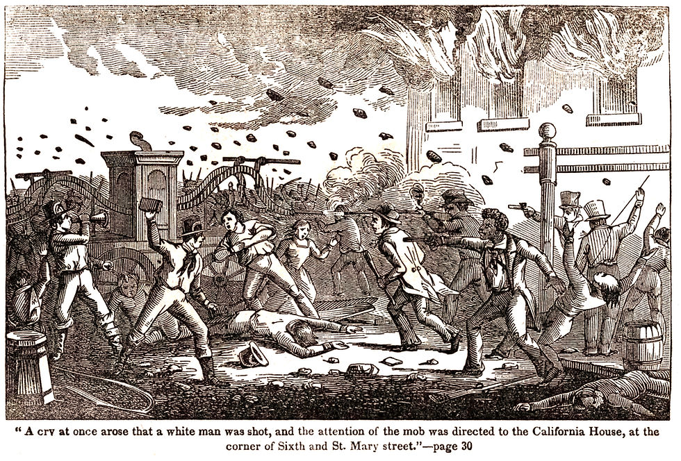 A lithograph of the election night violence on St. Mary's Street.  Courtesy Library Company of Philadelphia. 