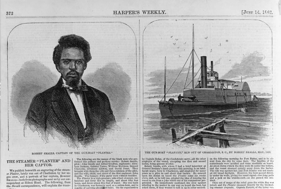 Robert Smalls - Civil War hero - unable to ride street cars in Philadelphia. Excerpt from Harper's Weekly, June 14, 1862. Courtesy Library of Congress.