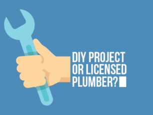 Graphic of a hand holding a wrench, with text reading DIY project or licensed plumber?
