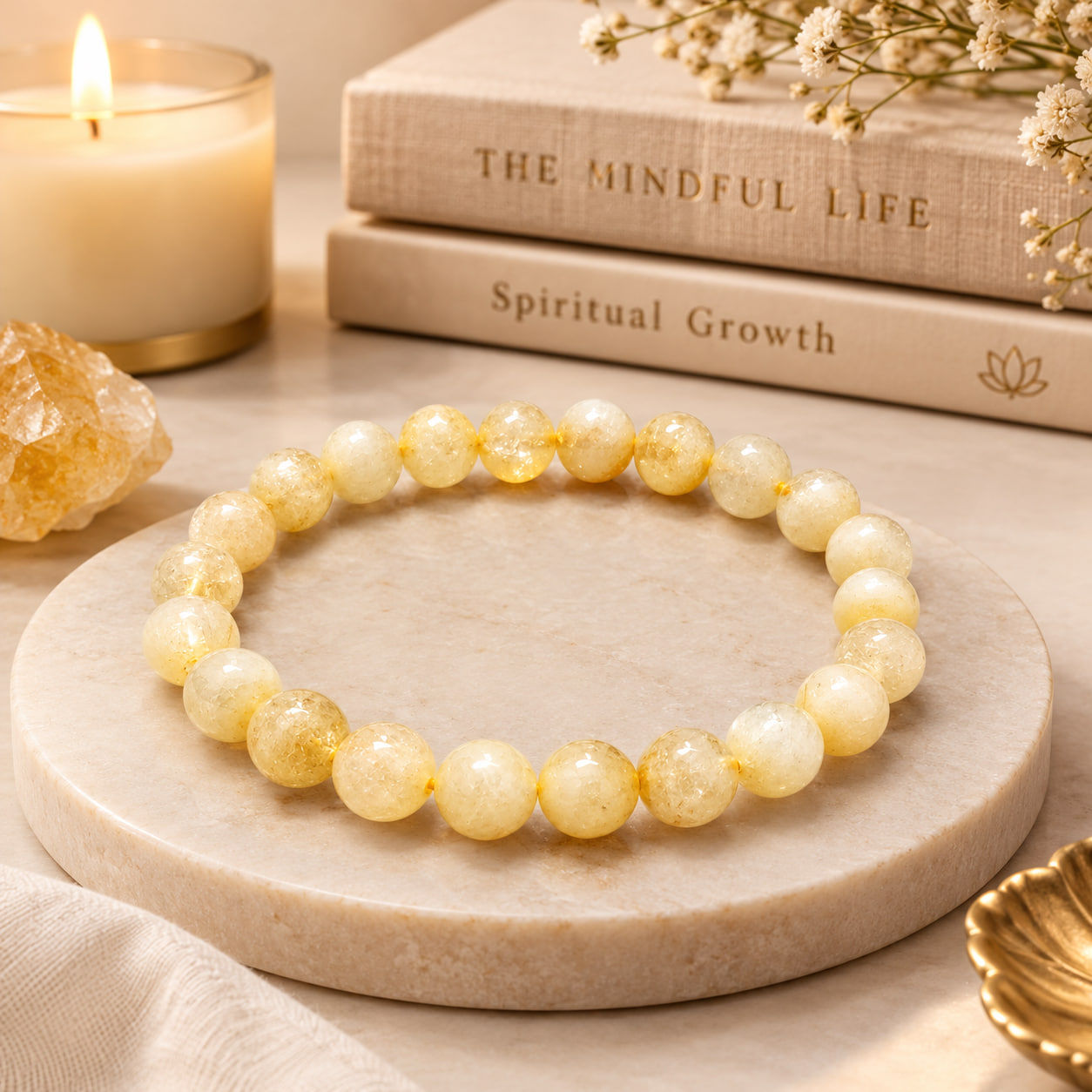 Premium AAA citrine bracelet with golden-yellow crystal beads, 8mm