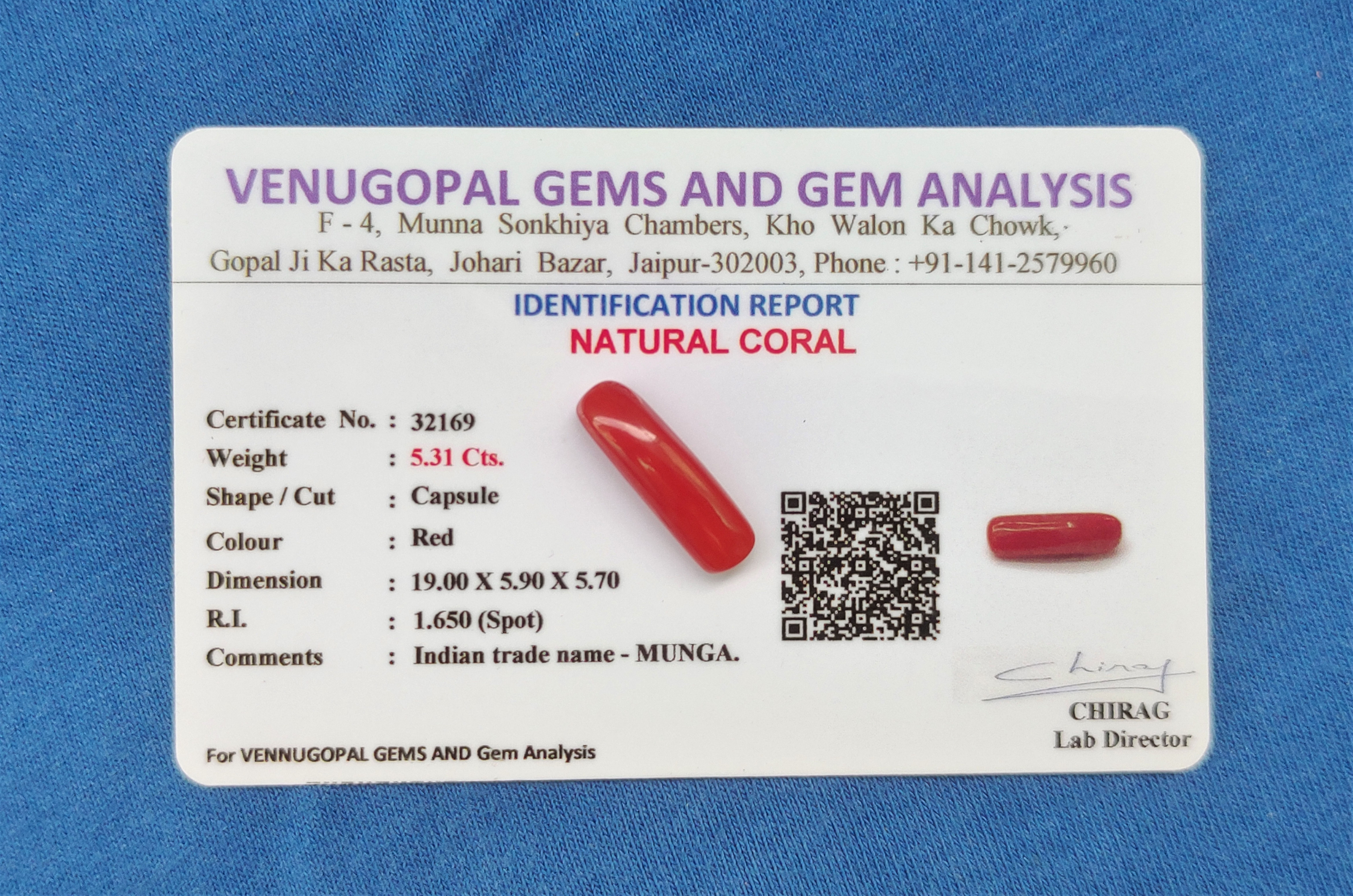 Red Coral (Moonga) Gemstone Capsule - 5.31 Carats