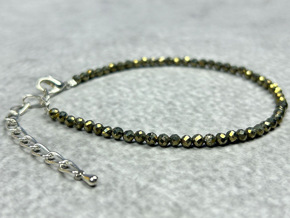 Raw Pyrite Anklet genuine golden pyrite crystal beads on adjustable chain, front view