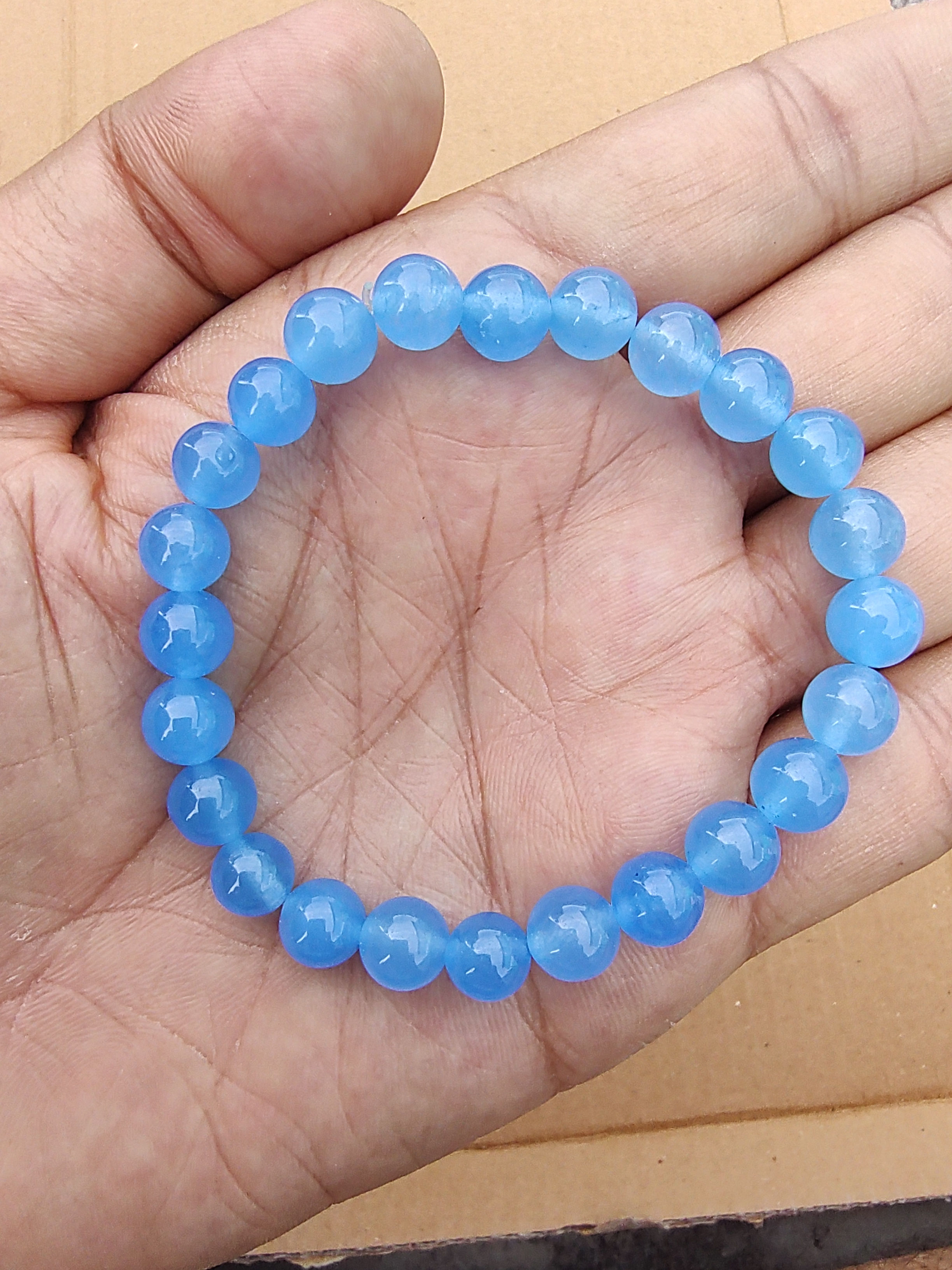 Quartz Crystal Bracelet Blue Color 8mm Beads Unisex