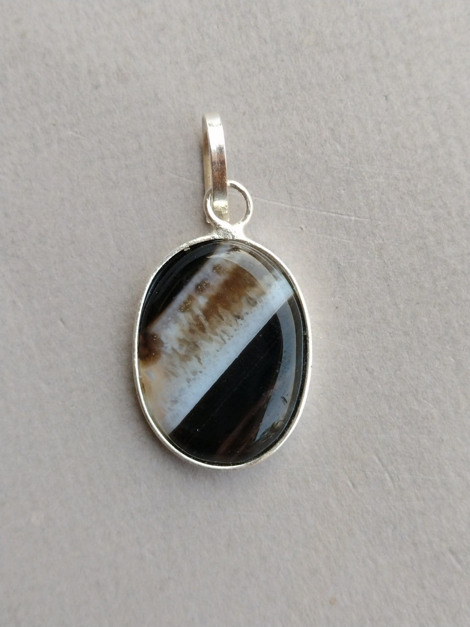 Thumbnail: Black Sulemani Hakik Pendant Lab Certified Silver Plated (9-10 Carat Stone)