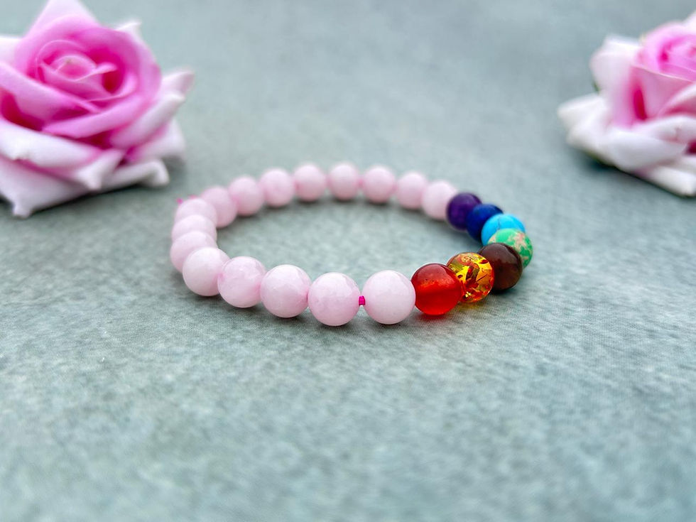 7 Chakra Stone Bracelet With Rose Quartz 8mm Lab Certified